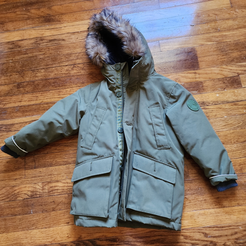 GAP Olive Parka with Faux Fur Trim
